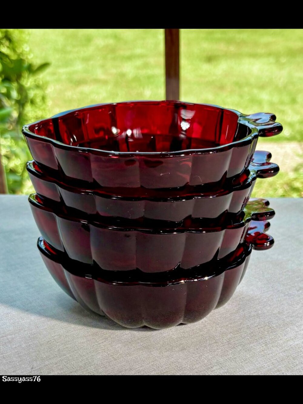 ▪️VTG▪️Mid-Century Set SIX Ruby Red Strawberry Shaped Glass Dessert Candy Dishes - Picture 8 of 9
